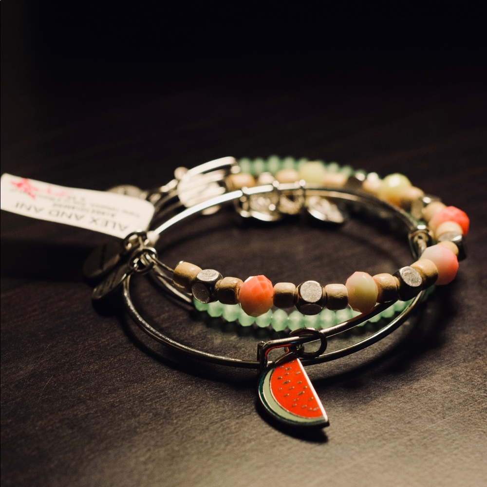 Alex and Ani watermelon bracelet set.
